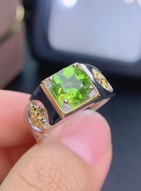 天然橄榄石电镀精工礼物男士戒指