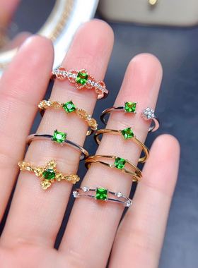 天然透辉石戒指精工925银镶嵌