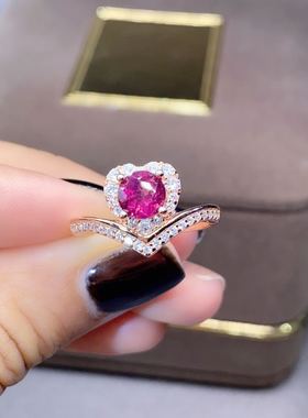 高净度银镀金活口镁铝石榴石戒指