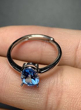 天然瑞士蓝托帕石戒指镀白金活口