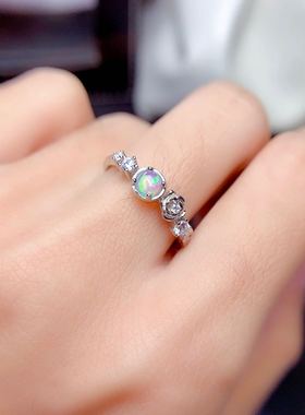 绚丽风925银白金色欧泊戒指特惠