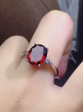 天然莫桑比克石榴石戒指活口红色