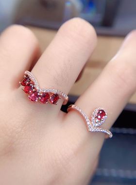 新款天然石榴石戒指石活口