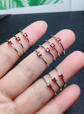 925银镀18k金镶嵌天然石榴石戒指