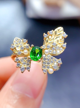 轻奢蝴蝶款戒指天然透辉石戒指主石尺寸4*5MM精工925银镶嵌