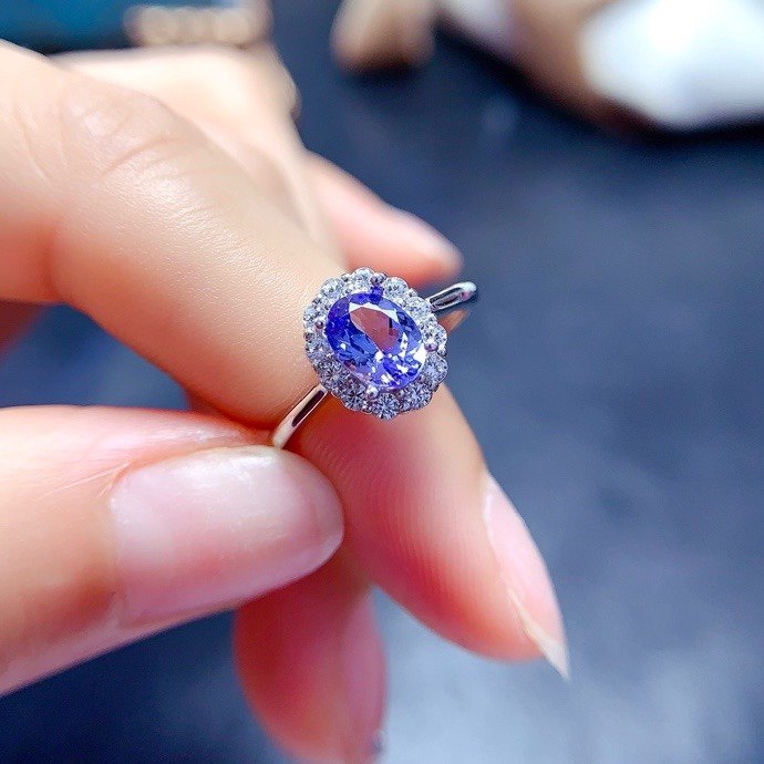 天然坦桑石戒指 主石5*7mm特惠 精工925银镶嵌 活口设计支持检测,淘宝优惠券,粉丝福利购,淘宝优惠卷