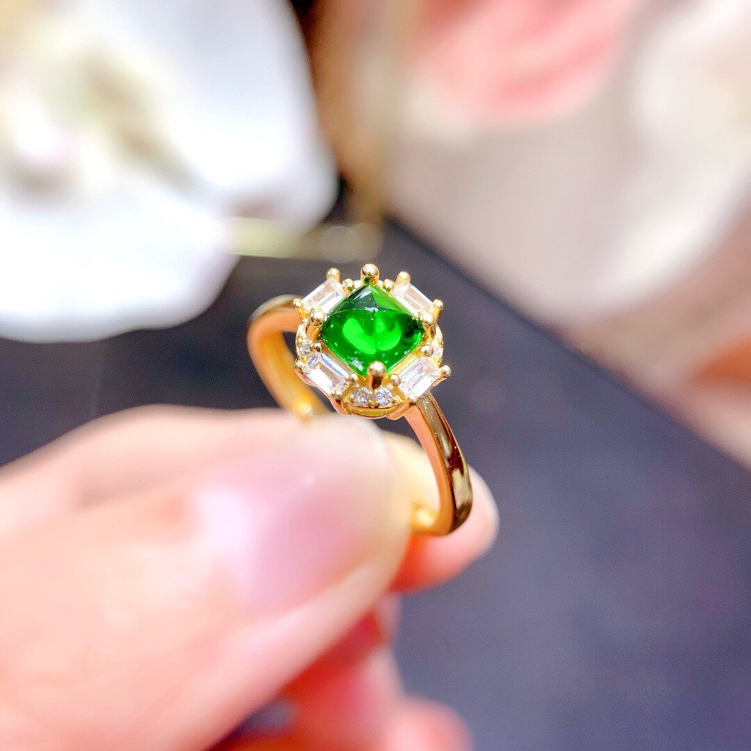 Popular natural sugar tower diopside ring, main stone pillow 5*5mm special opening candy color ring, glass body