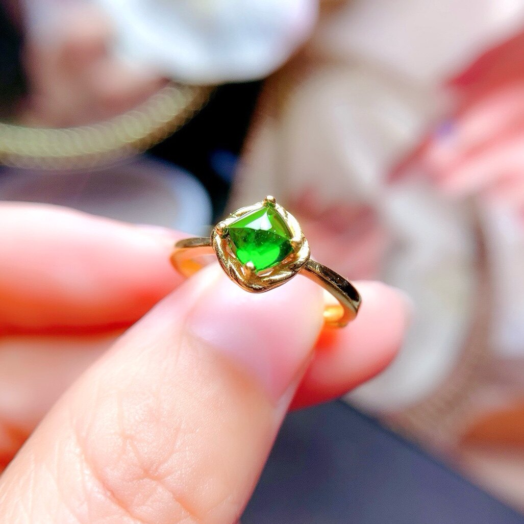 Natural sugar tower diopside set, main stone pillow 5*5mm candy color diopside ring, earrings, pendant