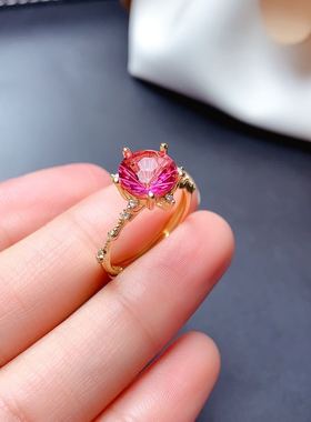 烟花高净度镀黄金镶嵌托帕石戒指