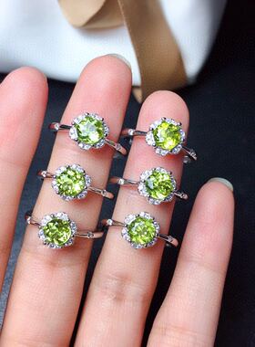 天然橄榄石镀白金时尚风百搭戒指