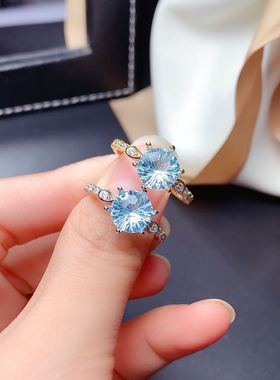 新款烟花天空蓝托帕石戒指镶嵌