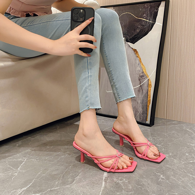 新款细带高跟鞋外贸甜美时尚爱心水钻凉拖鞋Lazada Women Sandals - 图2