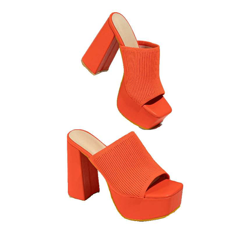 跨境外贸新款针织时尚粗跟防水台露趾凉拖鞋Lazada Women Sandals - 图3