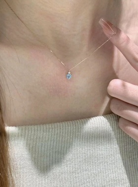S925纯银蓝色眼泪水滴吊坠项链女夏天清冷感简约爱心锁骨链送礼物