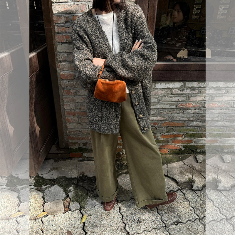 灰色宽松毛衣外套女秋冬韩系慵懒风高级感针织开衫单排扣长袖上衣,淘宝优惠券,粉丝福利购,淘宝优惠卷