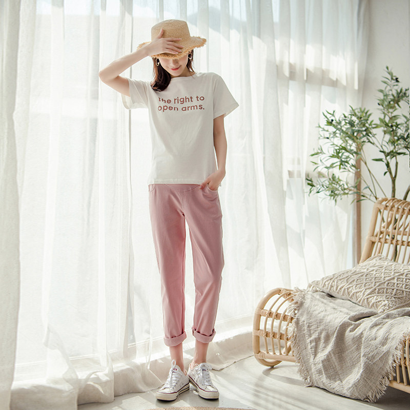 春秋外穿托腹休闲哈伦九分孕妇裤子 霓裳母婴孕妇直筒裤