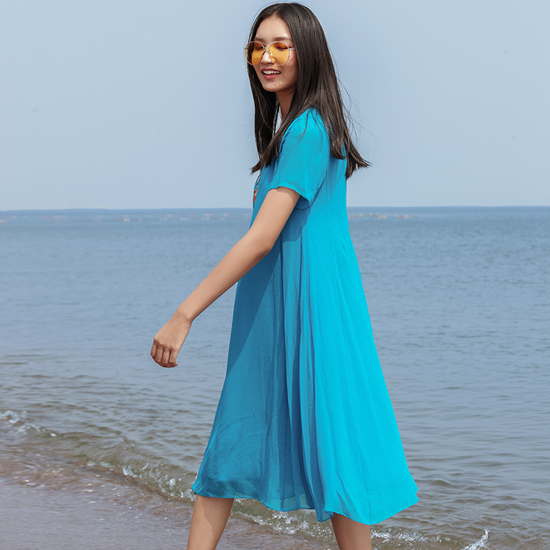 五色风马|山涵民族风夏季新品长裙 五色风马服饰连衣裙