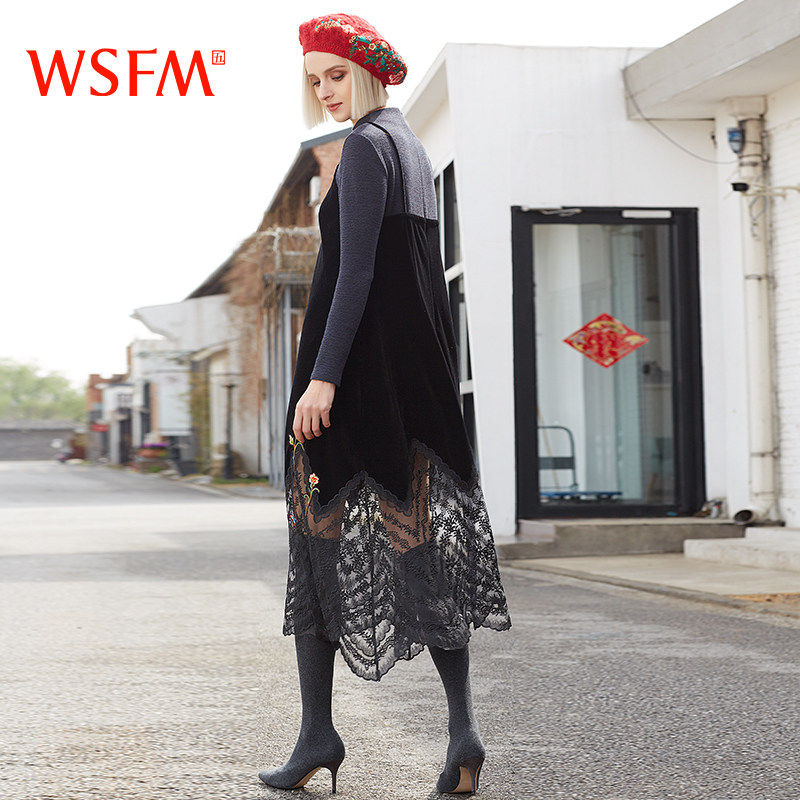 五色风马民族风秋季新品拼接连衣裙 五色风马服饰连衣裙