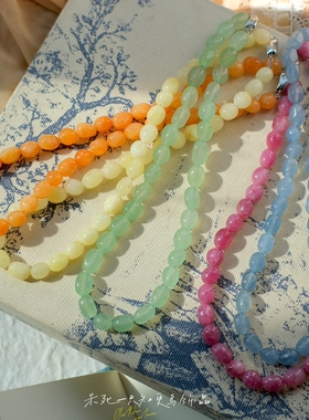 彩色多巴胺天然石串珠项链