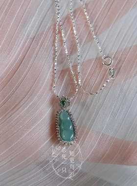 新中式925银蓝水翡翠平安豆项链