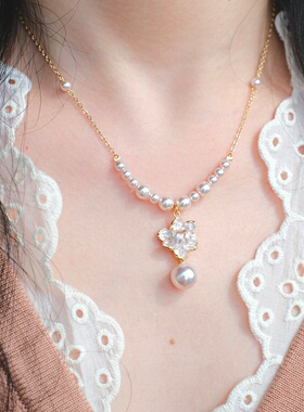 《雾生花》原创温柔优雅超仙珐琅花朵粉紫色珍珠高级感项链锁骨链