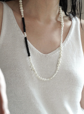 Limb掠目·松弛慵懒天然白松石黑玛瑙拼接银原创手工串珠长链