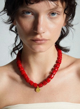 【ashui同款】松弛摩登天然海竹红调串珠项链原创设计高级感度假