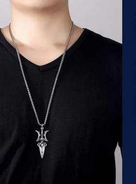 钛钢潮男方天画戟项链不掉色