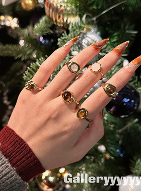 Gallery金色虎眼石金属开口戒指