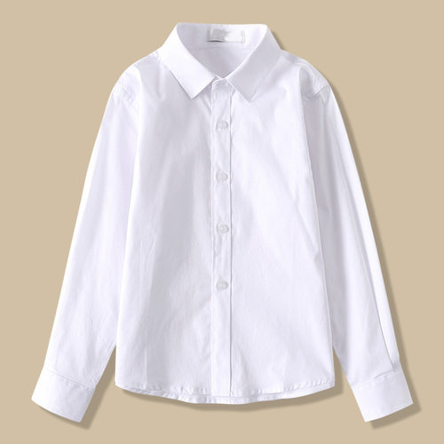 儿童免烫白衬衫校服长袖小学生校服男女童主持演出礼服加绒蓝衬衣 - 图3