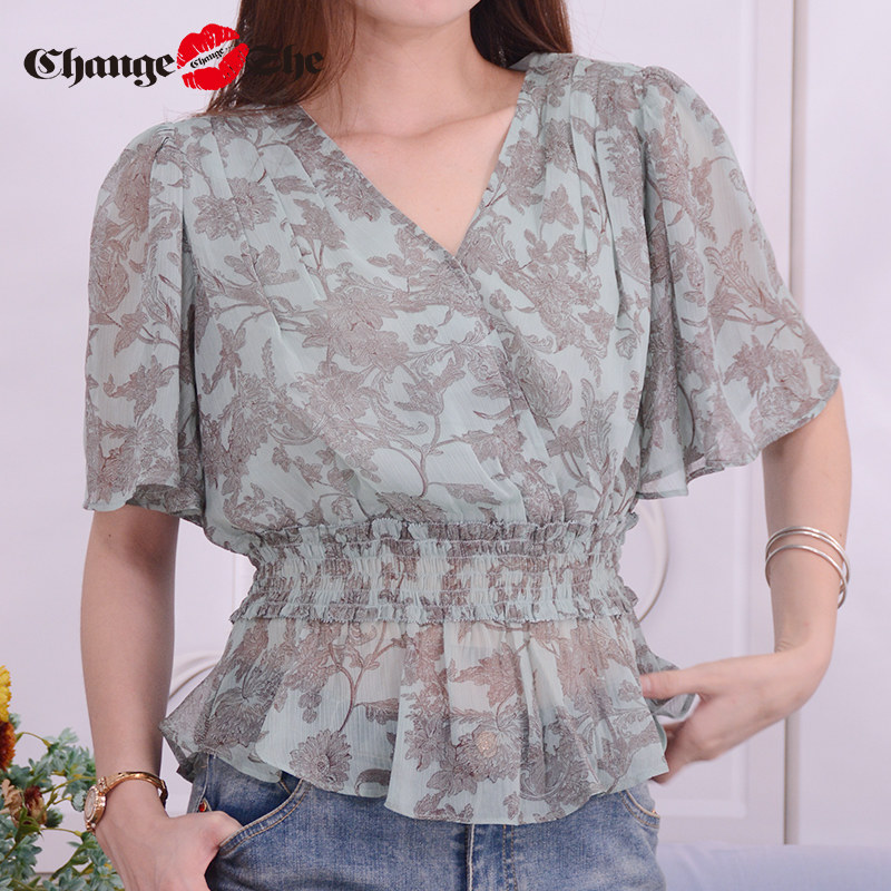 千细change she2020新款短袖雪纺 changeshe蕾丝衫/雪纺衫