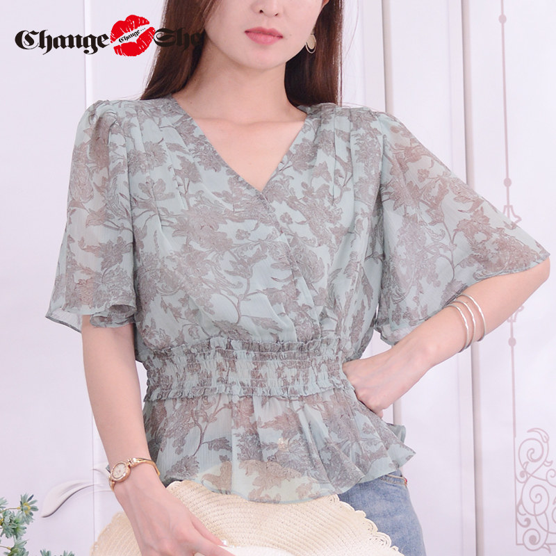 千细change she2020新款短袖雪纺 changeshe蕾丝衫/雪纺衫