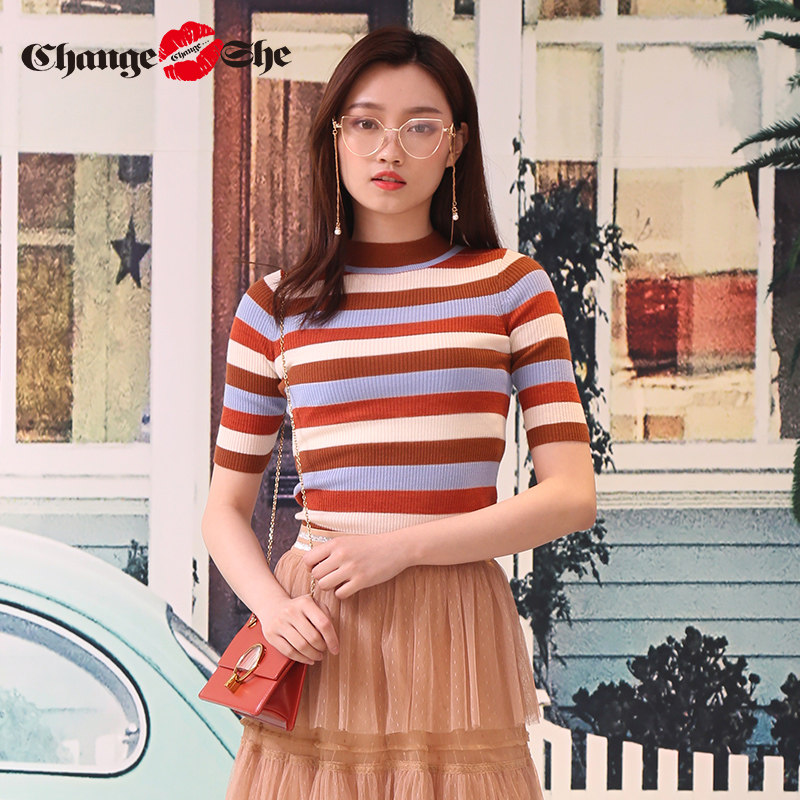 千细change she2020新款短袖女t恤 changeshe毛针织衫