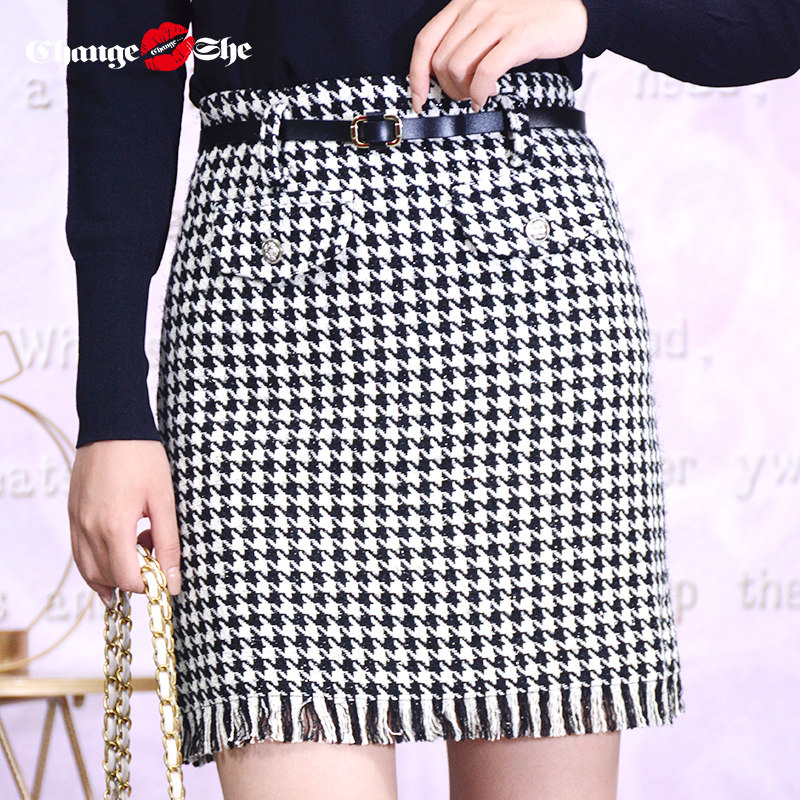 change she千细2020新款格纹短裙 changeshe半身裙