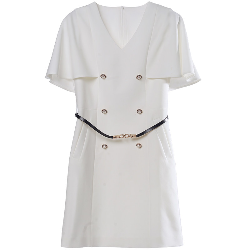 2020夏季新款气质短袖高腰白色短裙 changeshe连衣裙