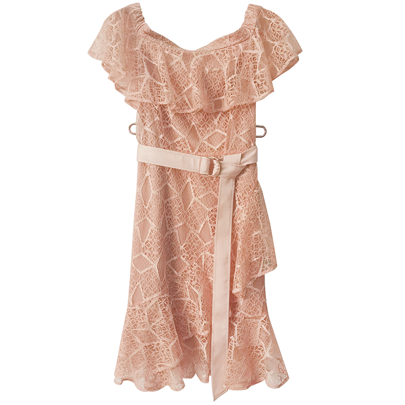 夏季温柔女神范荷叶袖收腰连衣裙 changeshe连衣裙