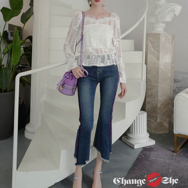 千细change she2020春装新款上衣 changeshe蕾丝衫/雪纺衫