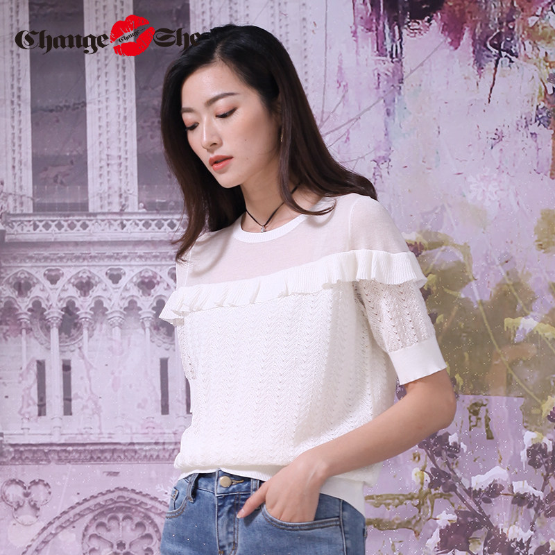 千细change she2020新款休闲中袖 changeshe毛针织衫