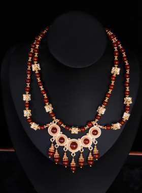 嗷呜红玛瑙双层软璎珞项链婚服女