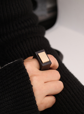 村下田言男女黑檀木金属镶嵌戒指