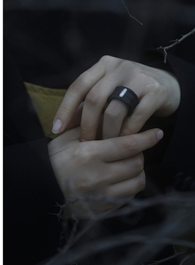 实木银镶嵌雕刻系列戒指中性风