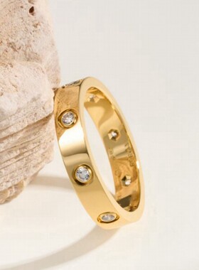 镀18K玫瑰金简约窄版素圈戒指轻奢高级感love情侣对戒2025新款