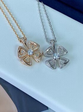 高级感轻奢小众925纯银咏绽花四叶花瓣锁骨链镀18K金单花韩版吊坠