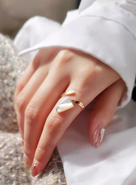 冰淇淋纯银镀18K玫瑰金戒指雪糕对戒冰棒白贝母指环窄版宽版轻奢