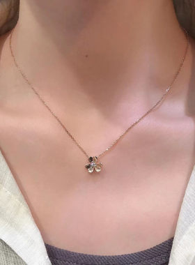 三叶项链Frivole锁骨链纯银镀18k金颈链花卉花瓣满钻耳环耳拍首饰