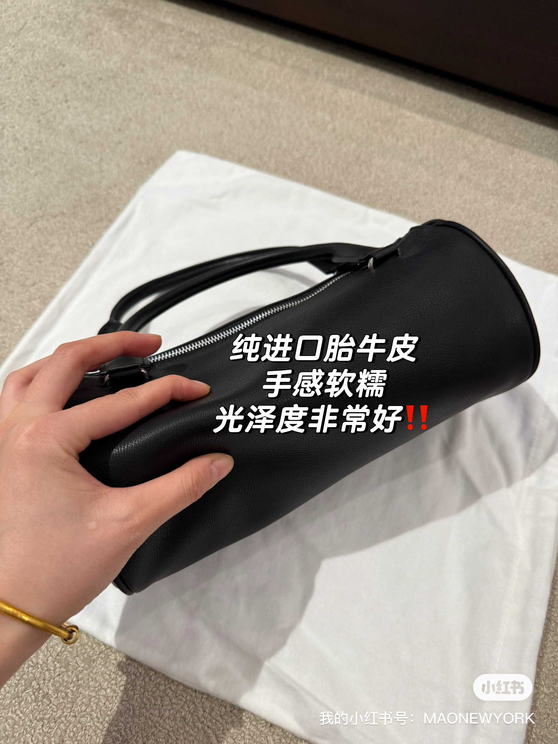 极简row风纯进口胎牛皮里外全皮手提小水桶超轻软糯有型 - 图1