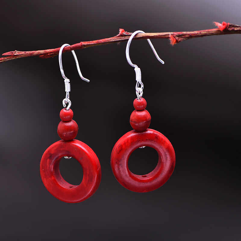 秋冬季圣诞耳环女气质红色圆圈吊坠个性百搭耳饰品纯银耳钩防过敏,淘宝优惠券,粉丝福利购,淘宝优惠卷