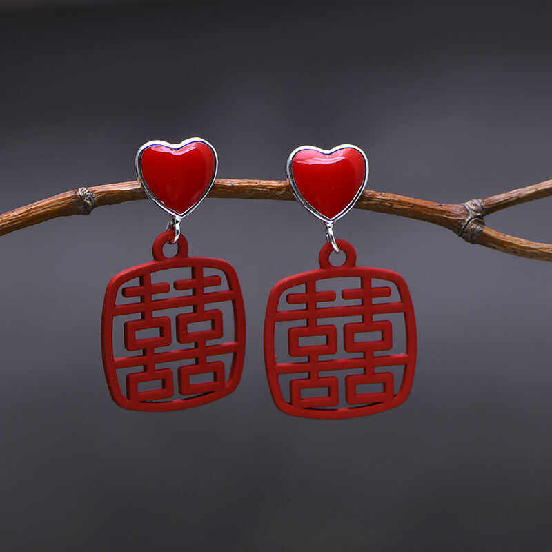 99足银针喜字耳环女过年红色耳环复古秋冬款个性气质百搭网红耳饰,淘宝优惠券,粉丝福利购,淘宝优惠卷