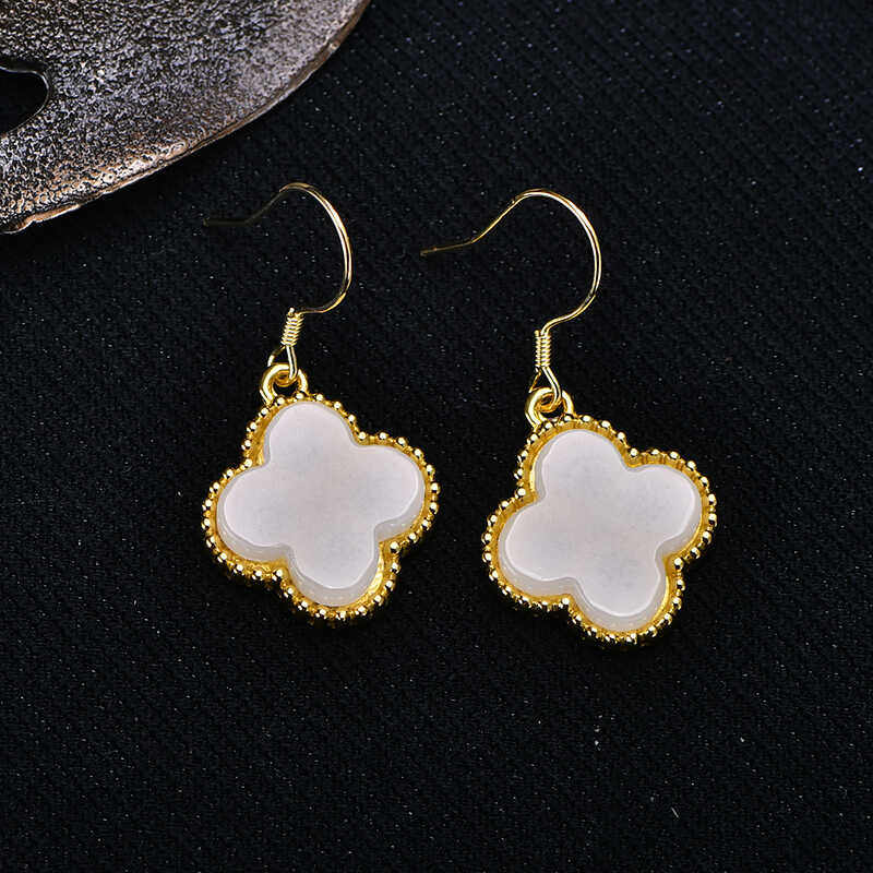 2024秋冬季新中式宫廷幸运四叶草仿玉石复古耳环网红简约气质耳坠,淘宝优惠券,粉丝福利购,淘宝优惠卷