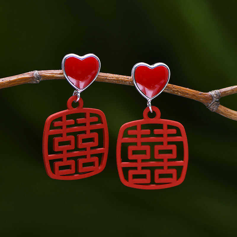 99足银针喜字耳环女过年红色耳环复古秋冬款个性气质百搭网红耳饰,淘宝优惠券,粉丝福利购,淘宝优惠卷